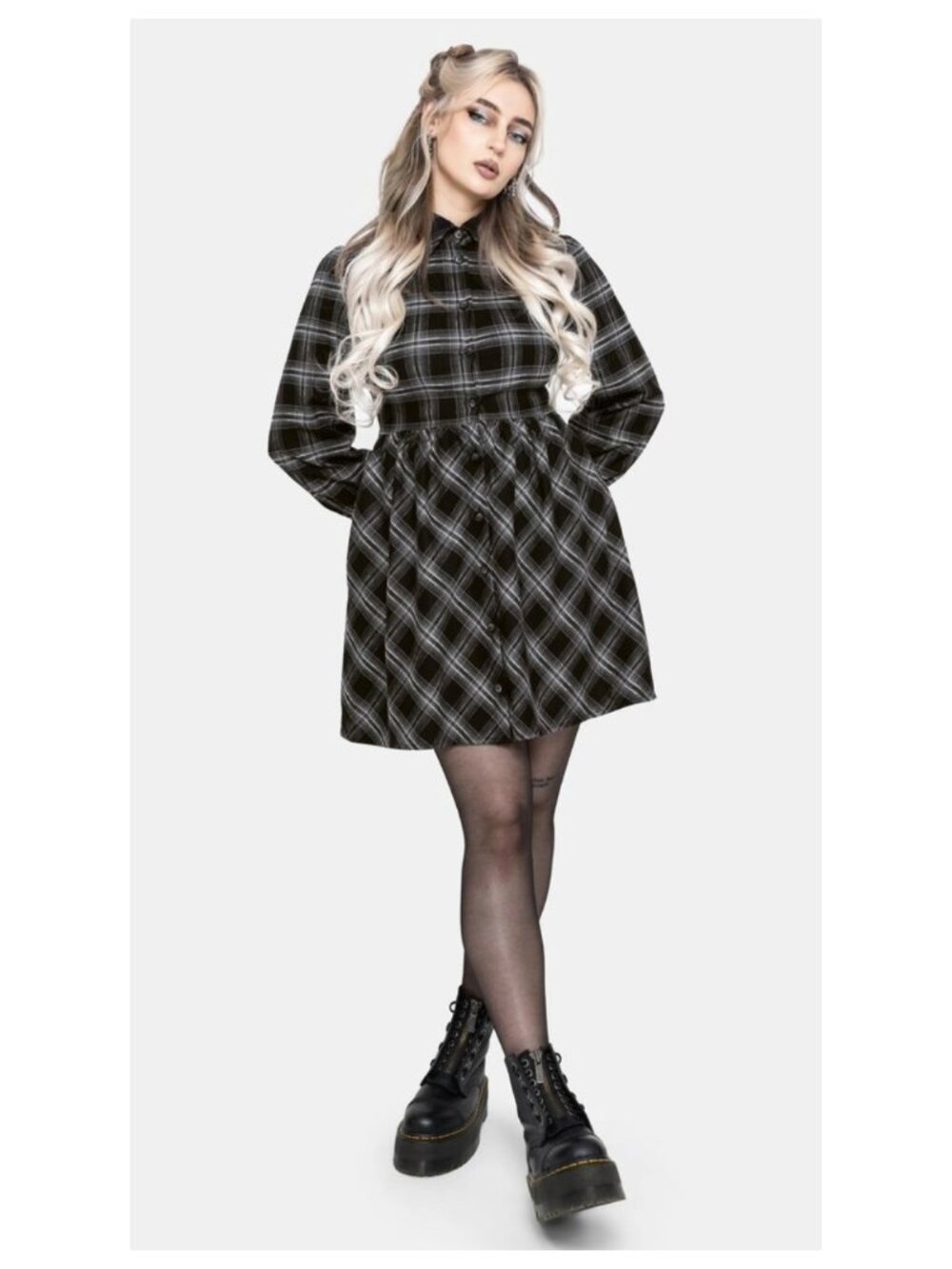 DISTURBIA Lochan Check mini shirt dress size US4